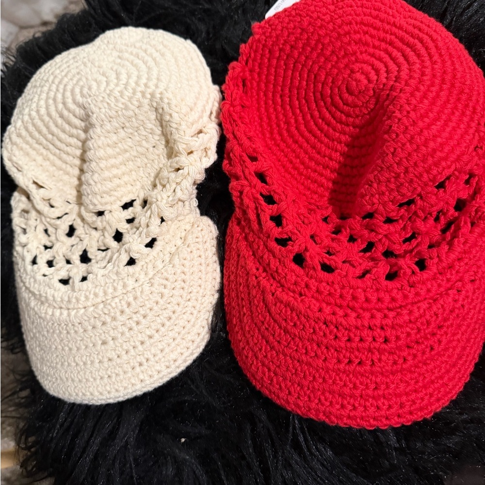 Red and Cream Crochet Caps